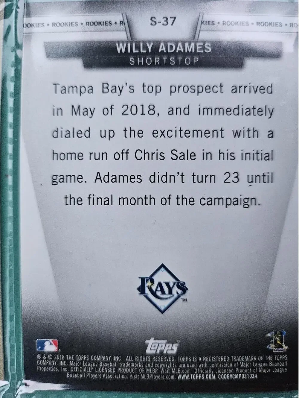 Willy Adames (RC) 2018 Topps Update Salute insert #S-37 Rookie Card
